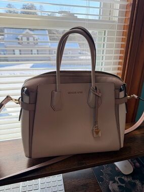 Michael Kors Pebbled Leather Satchel in Dusty Rose and Taupe